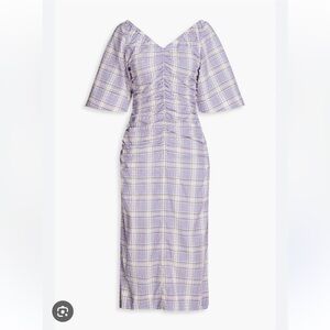 Ganni Seersucker Check V Neck Midi Dress - Size 38 (US 6)